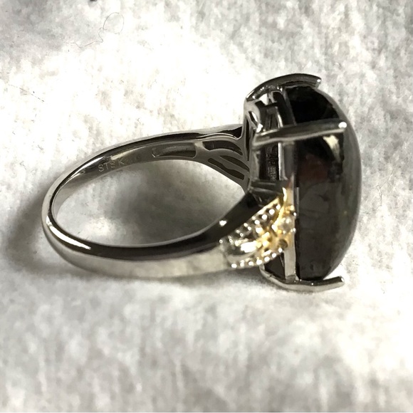 Shungite Rectangle Cabochon Ring in Gold & Platinum Over Brass - Picture 2 of 7